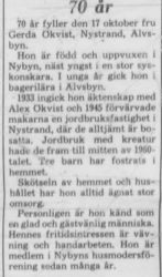 Ökvist Gerda Nystrand 70 år 16 Okt 1976 PT
