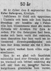 Östergren Ester Älvsbyn 50 år 6 Sept 1957 NK