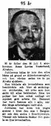 Vesterlund Anna Lovisa Älvsbyn 95 år 29  Juli 1958 NK