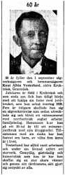 Vesterlund Knut Albin Södra Krokträsk Granträsk 60 år 30  Aug 1958 Nk