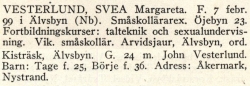 Vesterlund Svea Från boken Sveriges Småskollärarinnor tryckt 1945