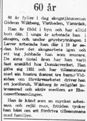 Vikberg Gideon Vistheden Vistträsk 60 år 13 April 1965 PT