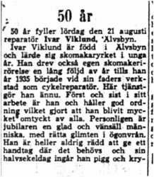 Viklund Ivar Älvsbyn 50 år 21  Aug 1954 NK