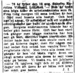Viklund Karolina Lillträsk 76 år14 Aug 1940 PT