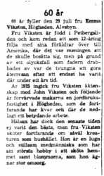 Viksten Emma Högheden 60 år 28  Juli 1958 NK