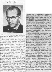 Wennman Hugo Älvsbyn 50 år 27 Dec 1948 NK