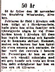 Wieslander Skuldfrid Älvsbyn 50 år 19 nov 1953 NK