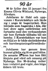 Wiklund Emma Olivia Älvsbyn 90 år 11 Jan 1975 PT