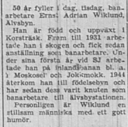Wiklund Ernst Adrian Älvsbyn 50 år 8 Dec 1959 NSD