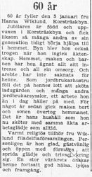 Wiklund Hanna Korsträskbyn 60 år 4 Jan 1965 PT