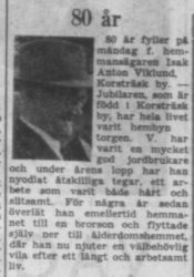 Wiklund Isak Anton Korsträskbyn 80 år 25 Maj 1957 PT