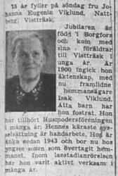 Wiklund Johanna Eugenia Nattberg 75 år 5 Okt 1957 NSD