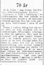 Wiksten Ida Älvsbyn 70 år 26 Maj 1964 PT