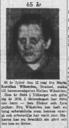 Wikström Maja Maria Bredsel 65 år 11 Maj 1962 NK