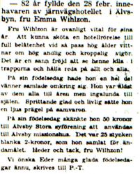 Wilhzon Emma Älvsbyn 82 år 9 mars 1938 PT
