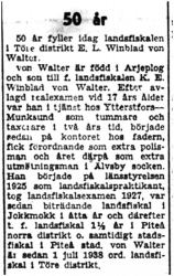 Winblad von Walter Ernst Ludvig fd Älvsbyn 50 år 8   Okt 1949 PT
