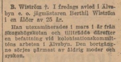 Wiström Bertil Jägmästare Älvsbyn död 1921-12-04